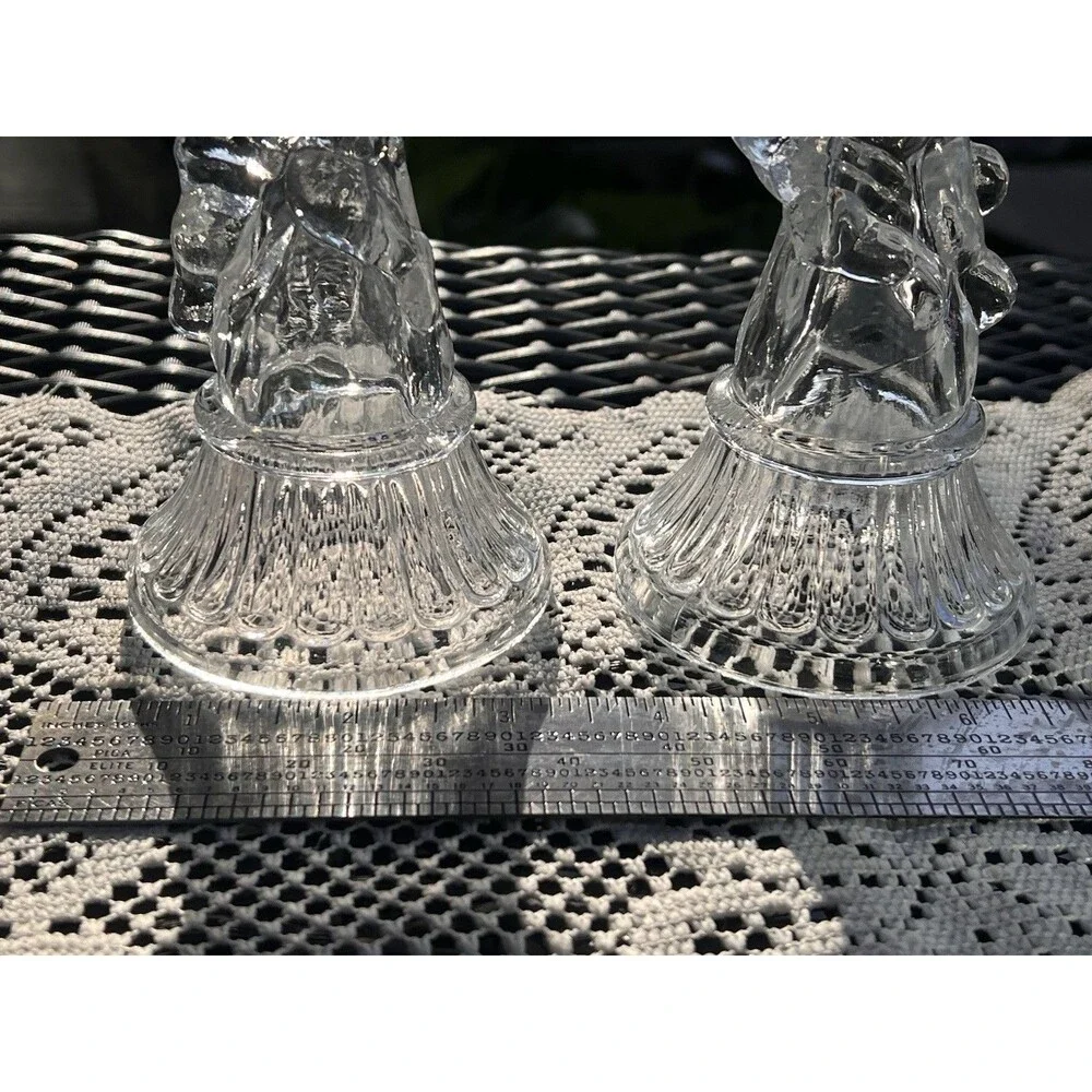 Vintage Clear Glass Angel Candle Holders Pair Praying Angel/ Cherub Candlsti
